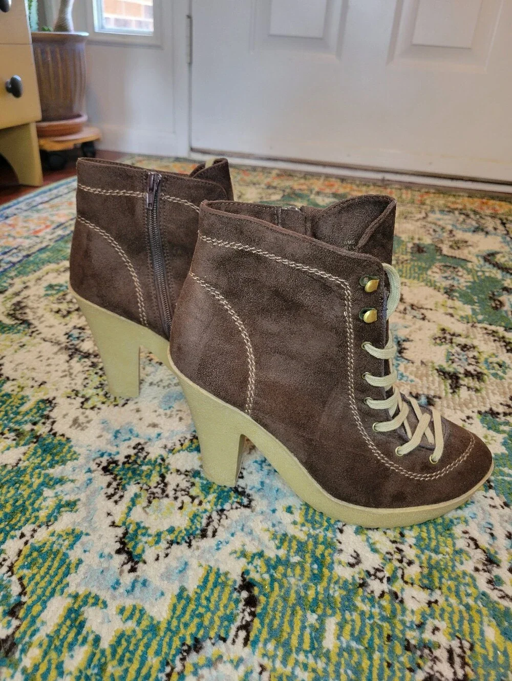 Y2K Charlotte Russe Anya Brown Suede Lace‎ Up Heeled Boots, Size Womens 10